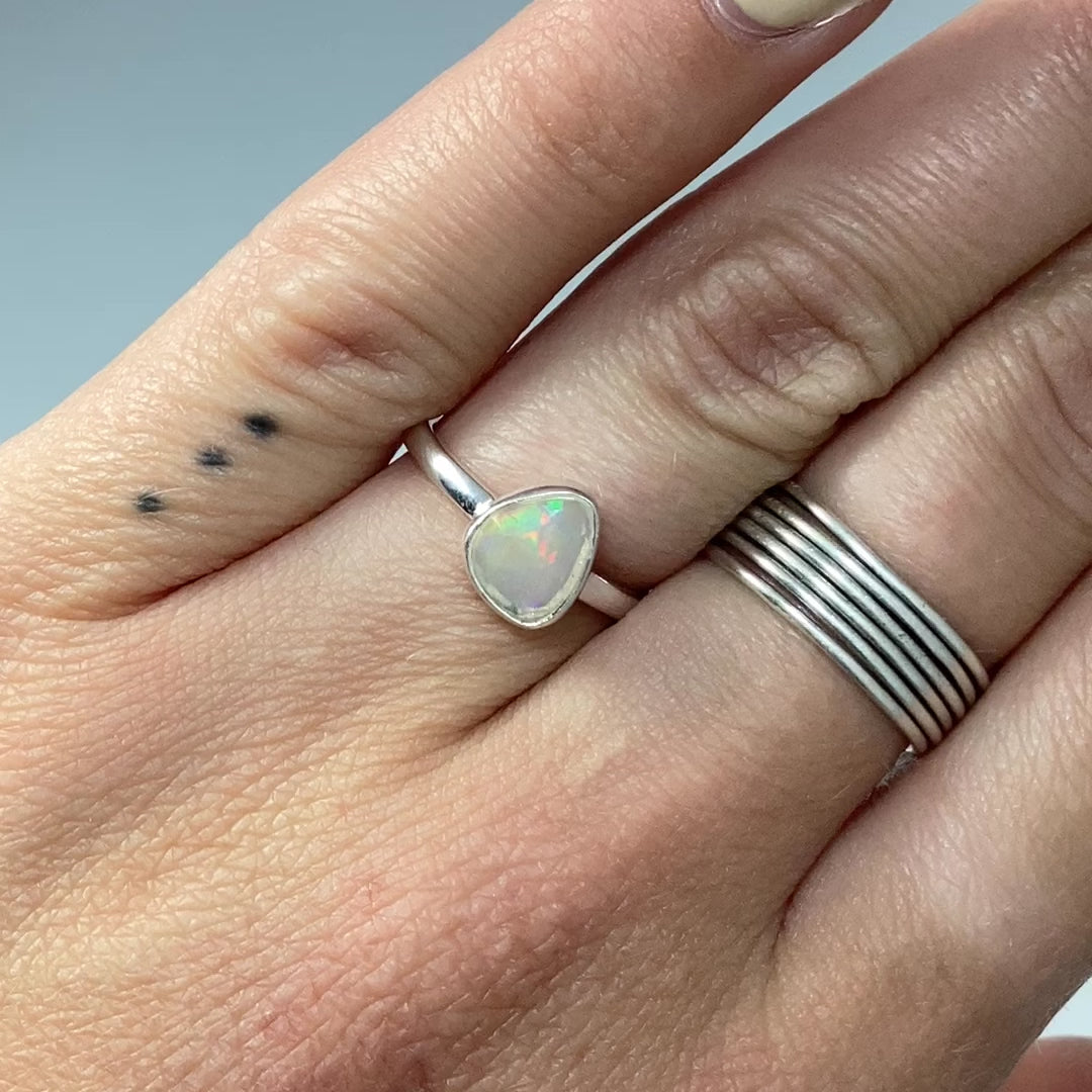 By Request 9ct White Gold 3 Stone Opal & Diamond Ring - Ring Size T.5 |  Goldsmiths